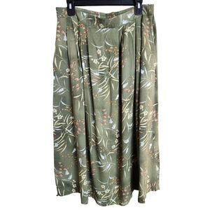 Bentley Plus Size 18 Green Floral Midi Skirt Elastic Waist Pockets Vintage